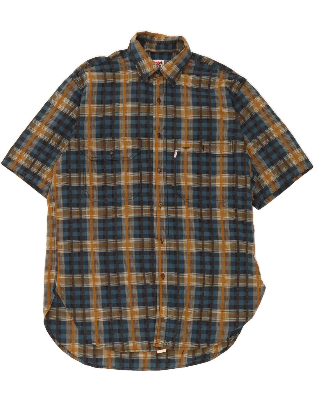 ENRICO COVERI Mens Short Sleeve Shirt Size 40 Medium Blue Check Viscose Vintage Enrico Coveri and Second-Hand Enrico Coveri from Messina Hembry 