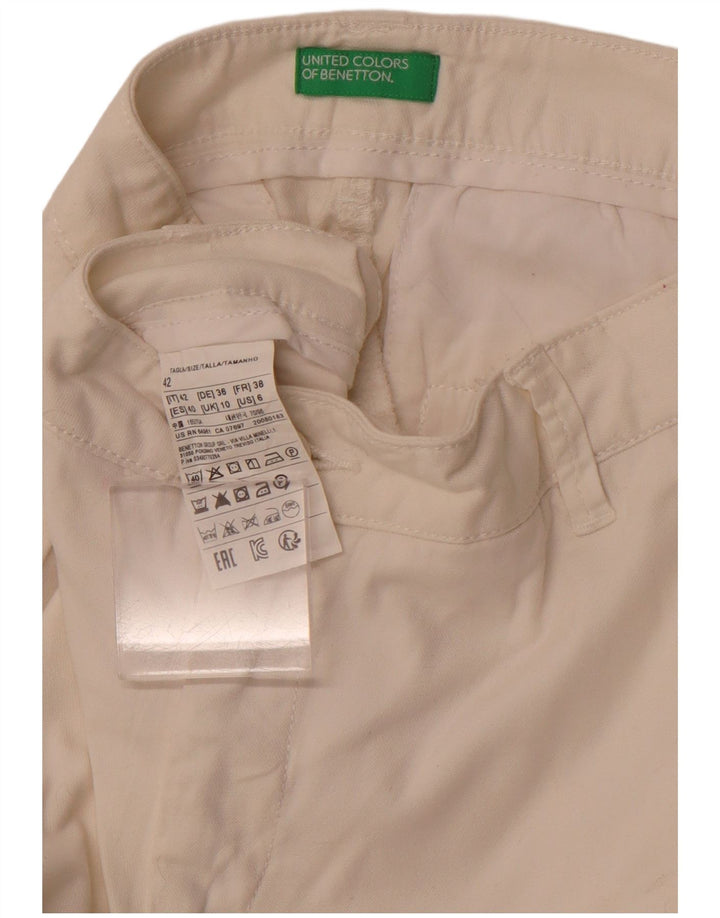 BENETTON Pantalon Chino Droit Femme UK 10 Small W28 L28 Coton Blanc