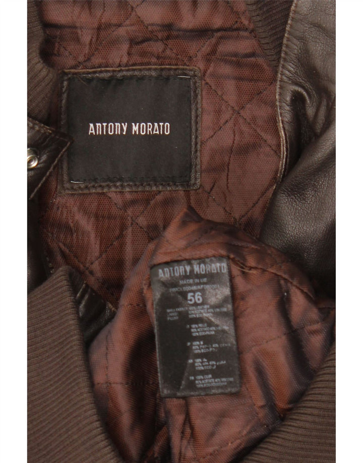 Antony Morato Veste en cuir pour homme UK 40 Grand cuir marron