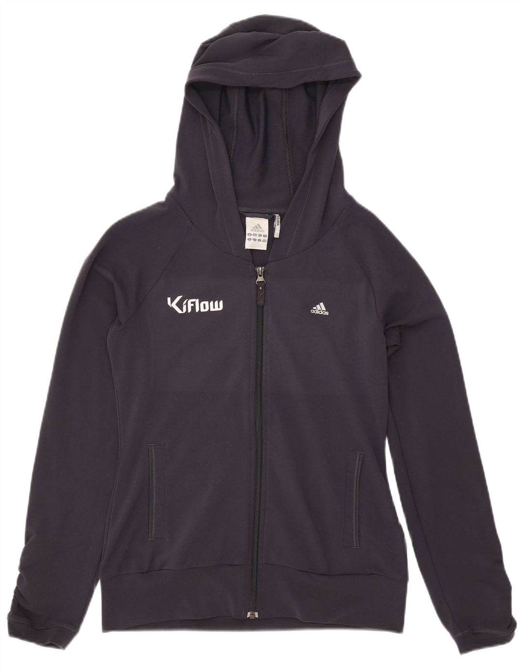 Adidas Pull à capuche zippé graphique pour femme UK 12 Bleu marine moyen Polyester