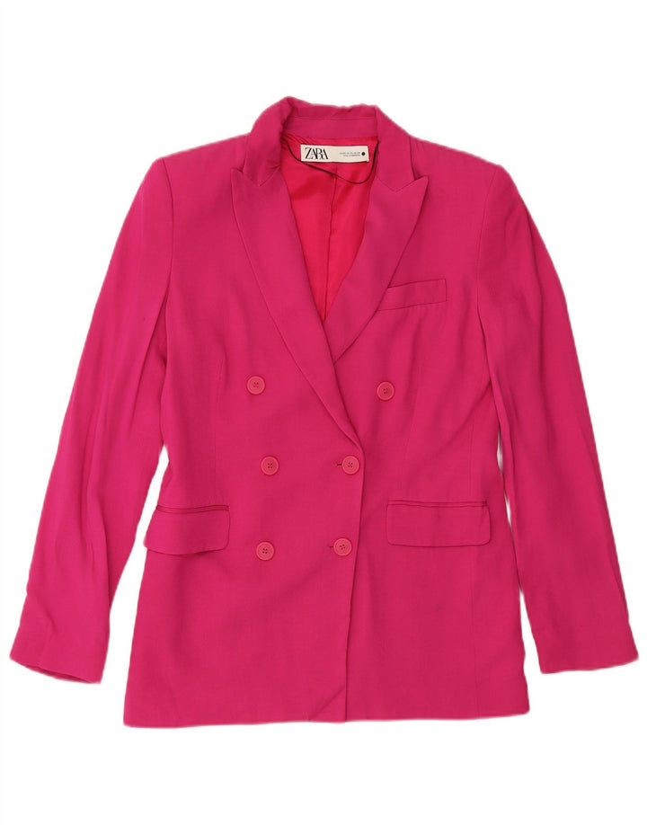 ZARA Femme Coupe Ample Double Boutonnage Blazer Veste UK 6 XS Rose Viscose