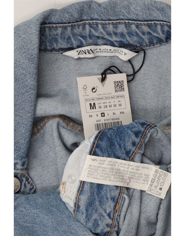 Zara Womens Denim Combishort UK 12 Bleu Moyen Coton