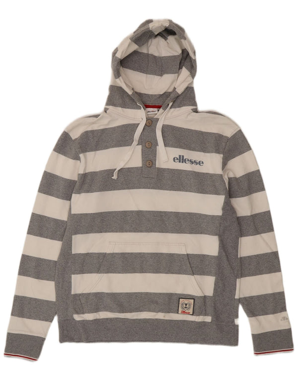 Ellesse Pull à capuche boutonné pour femme UK 20 2XL Gris rayé en coton