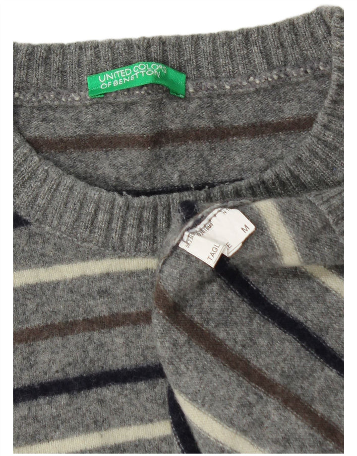 Benetton Pull Col Rond Homme Gris Moyen Rayé