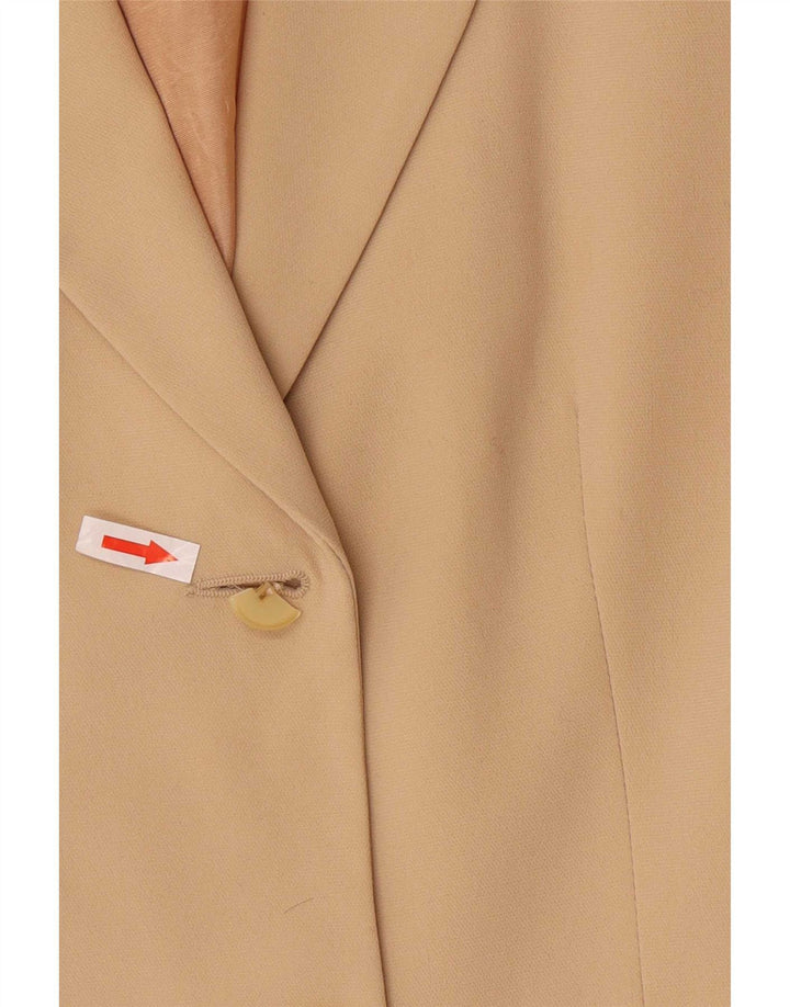 vintage Femme 2 Bouton Blazer Veste UK 10 Petit Beige Polyester