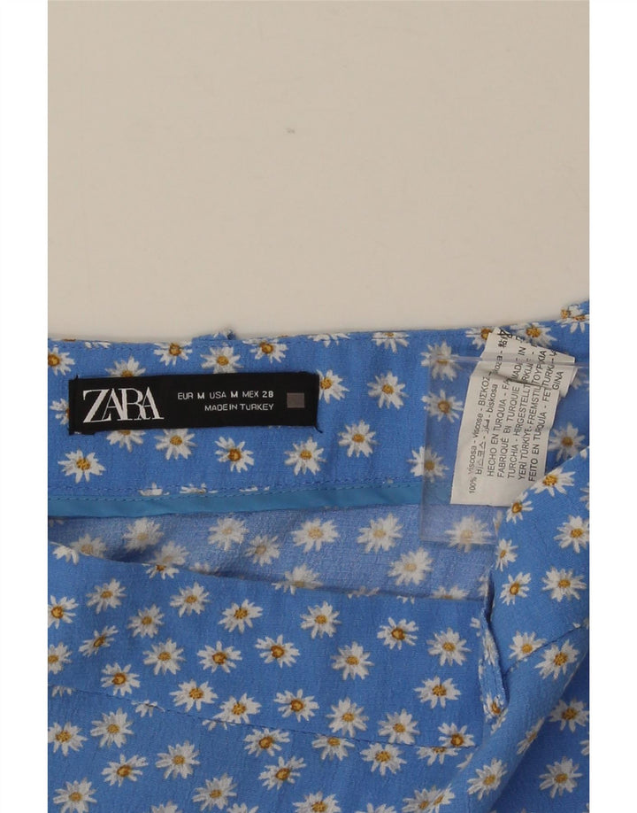 Zara Femme Mini Jupe Medium W28 Bleu Floral Viscose