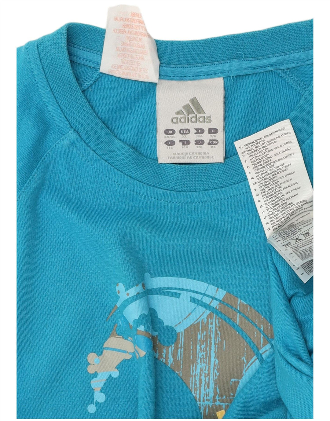 Adidas Garçon Graphic T-Shirt Top 15-16 ans Bleu Polyester