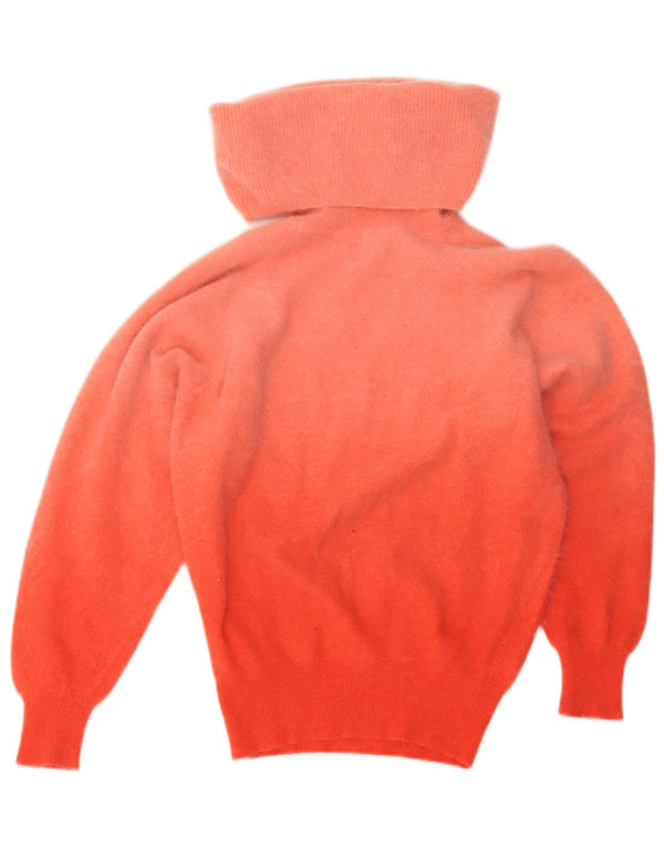 vintage Femmes Roll Neck Jumper Pull UK 6 XS Orange Colourblock