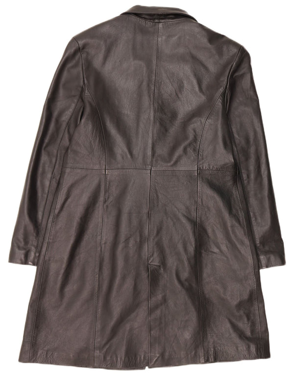 manteau en cuir femme vintage UK 14 Moyen Noir