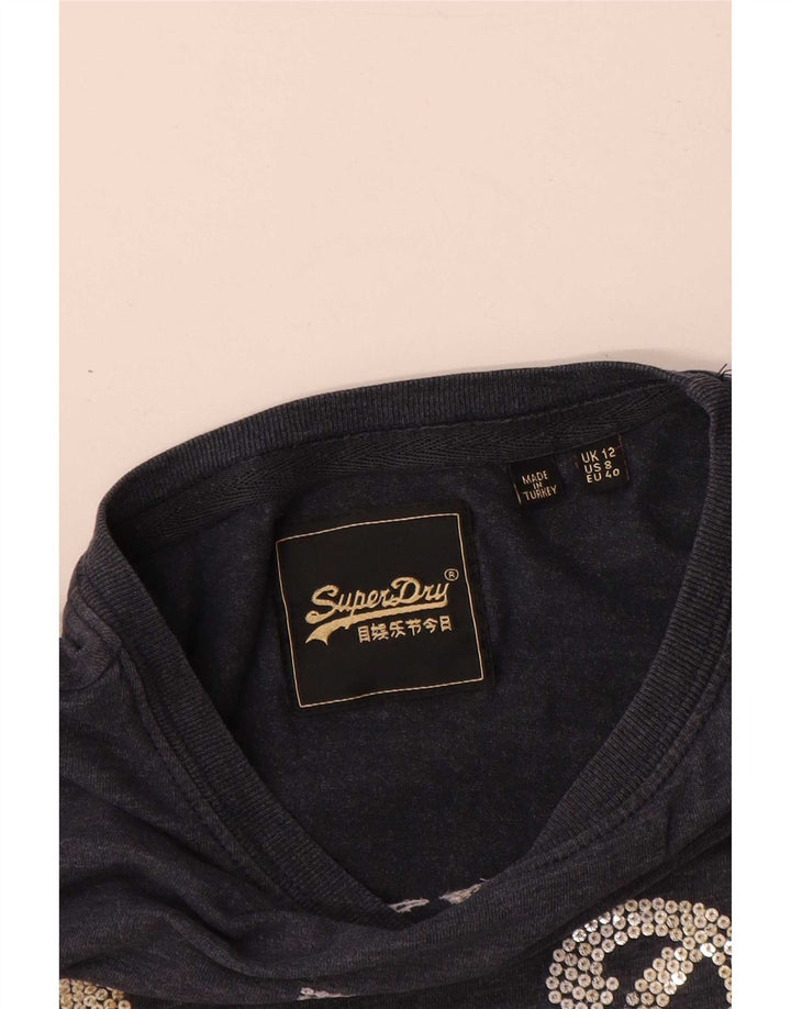 Superdry T-Shirt Graphique Femme UK 12 Gris Moyen