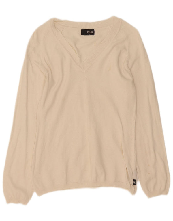 Fila Pull col V pour femme UK 14 Large Blanc cassé en coton
