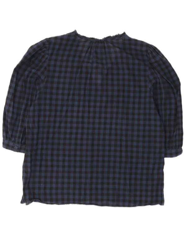 Jigsaw Chemisier à manches 3/4 pour femme UK 12 Bleu moyen en coton vichy