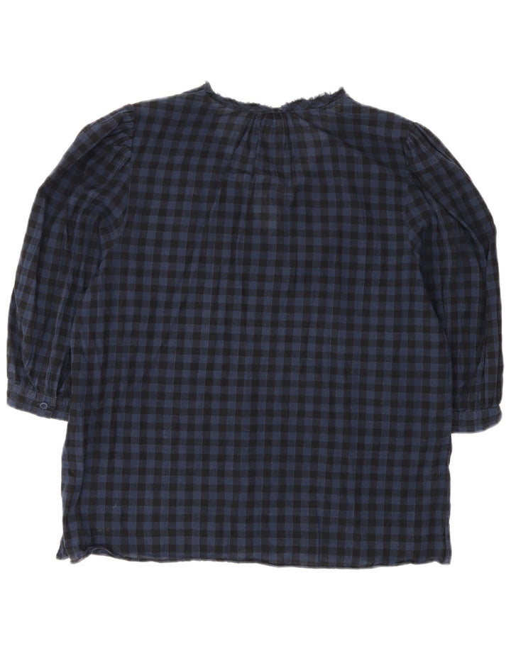Jigsaw Chemisier à manches 3/4 pour femme UK 12 Bleu moyen en coton vichy
