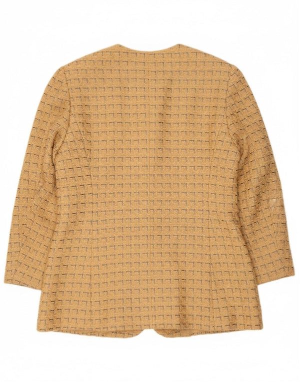 Jaeger Veste blazer à 5 boutons pour femme UK 12 en coton géométrique jaune moyen