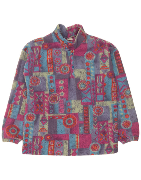 vintage Mens Button Neck Fleece Jumper XL Multicolore Géométrique Polyester
