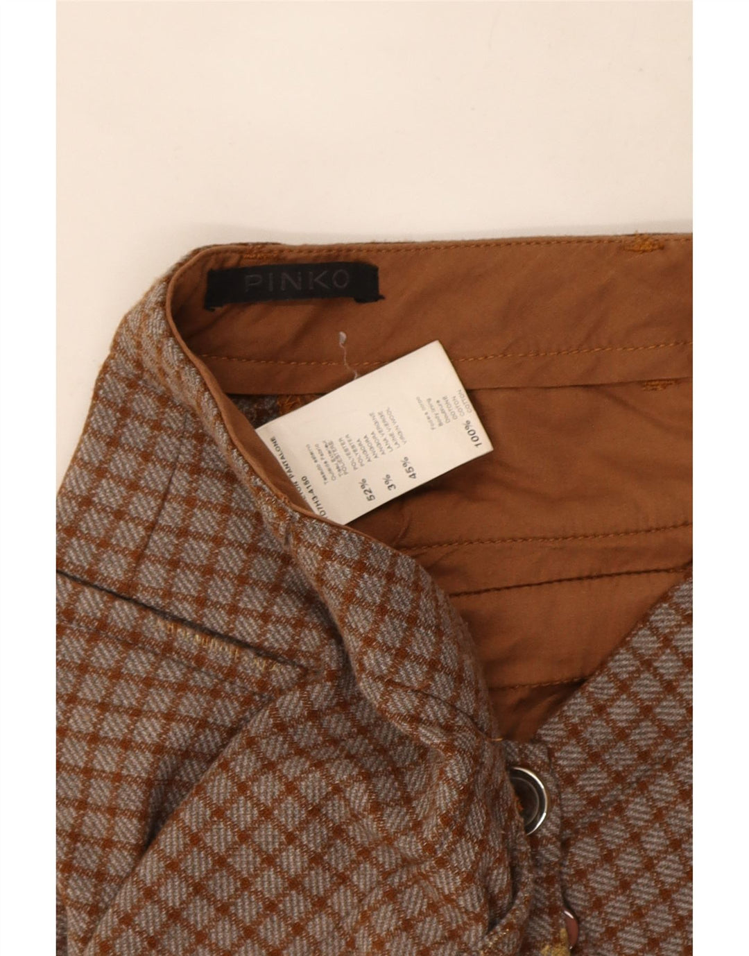 Pinko Pantalon Chino Slim Femme W26 L26 Marron Carreaux Polyester