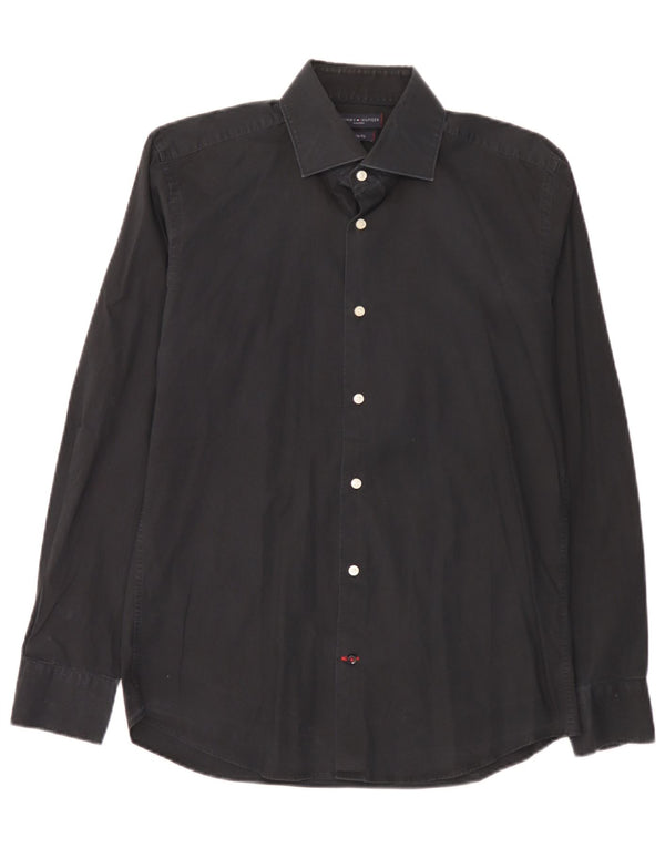 Tommy Hilfiger Chemise ajustée sur mesure pour homme Taille 40 15 3/4 Noir moyen