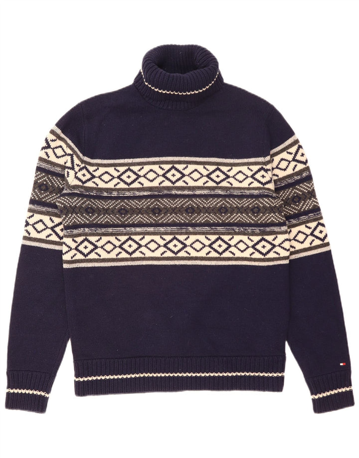 Tommy Hilfiger Pull col roulé pour homme Bleu marine moyen Fair Isle