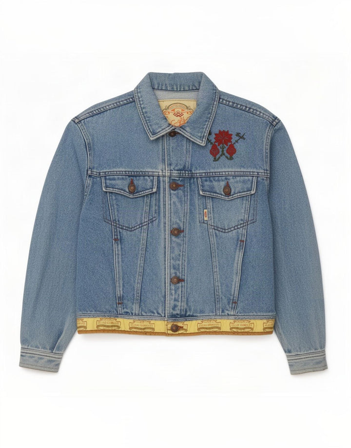 veste en denim homme vintage UK 14 Bleu Moyen Floral