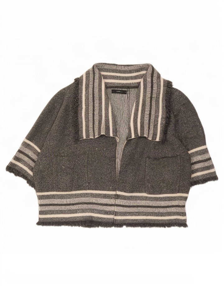 Zara Cardigan surdimensionné à manches 3/4 pour femme UK 14 Gris moyen rayé