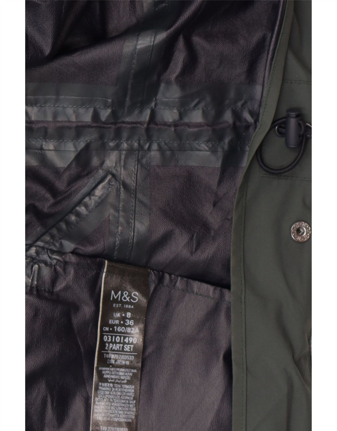 MARKS & SPENCER Veste Parka à Capuche Femme UK 8 Small Vert Polyamide