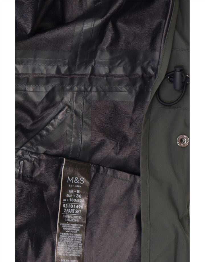MARKS & SPENCER Veste Parka à Capuche Femme UK 8 Small Vert Polyamide