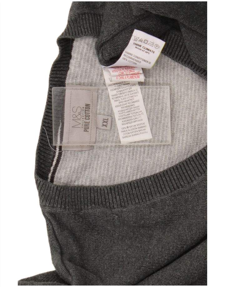 Marks & Spencer Pull col V pour homme 2XL Gris Coton
