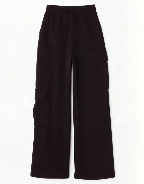 Zara Pantalon de survêtement cargo à jambe large pour femme UK 8 Small Noir Coton