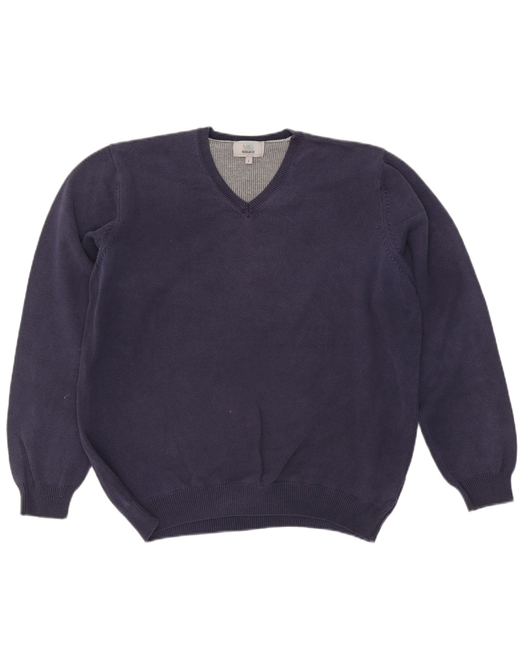Marks & Spencer Pull coupe classique à col en V pour homme Bleu marine Taille L