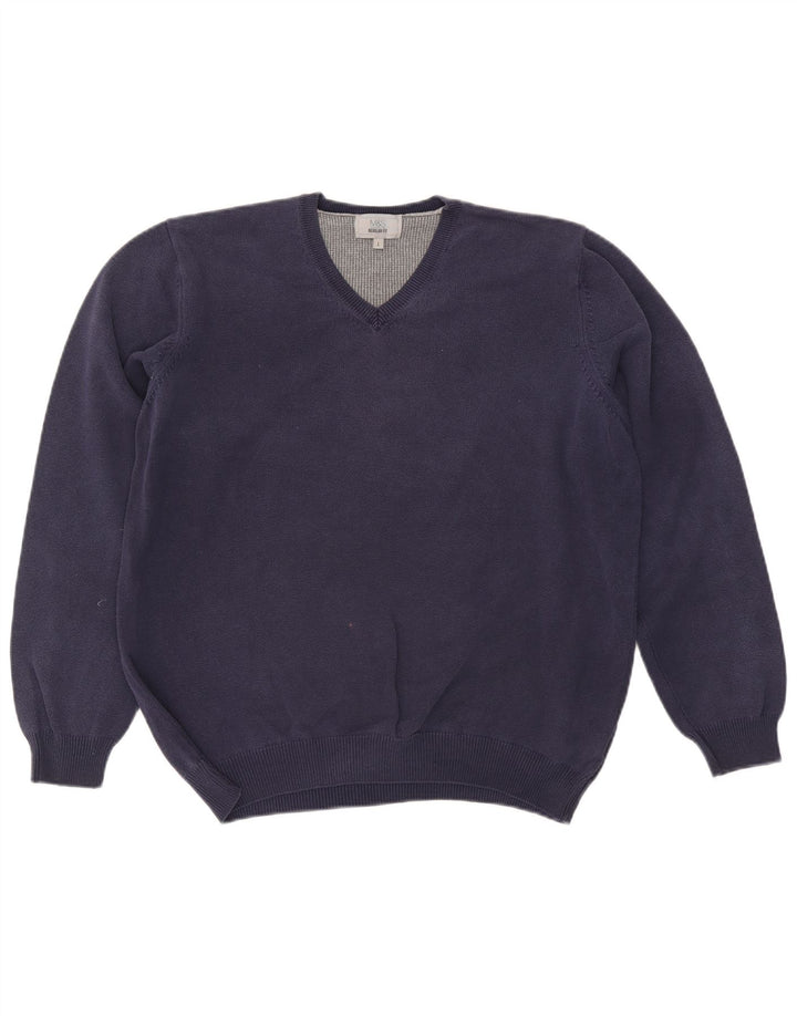 Marks & Spencer Pull coupe classique à col en V pour homme Bleu marine Taille L