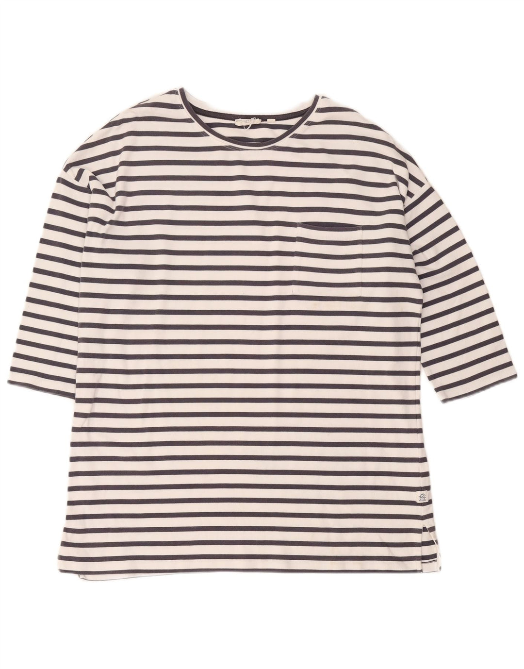 Fat Face Haut surdimensionné à manches 3/4 pour femme UK 16 Grand coton rayé blanc