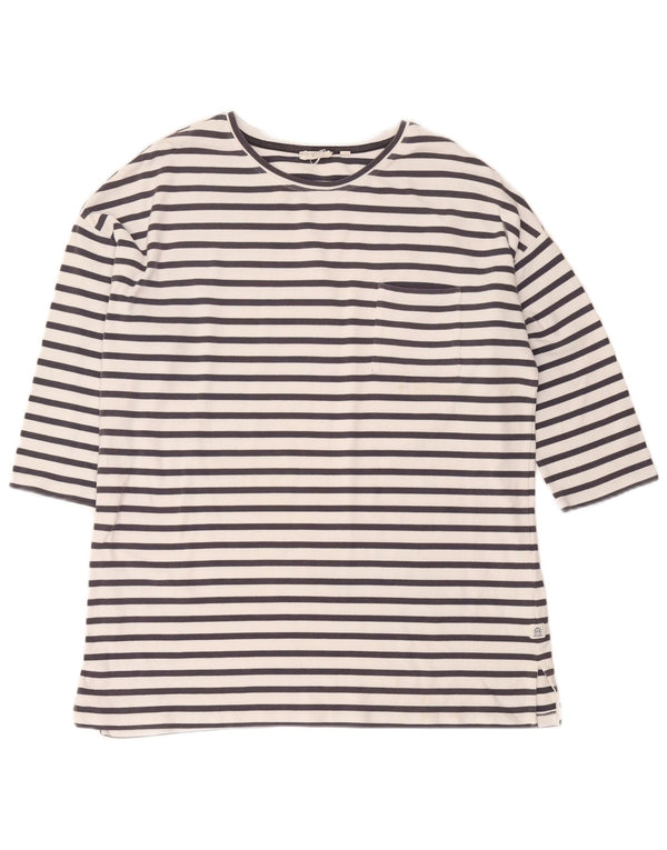 Fat Face Haut surdimensionné à manches 3/4 pour femme UK 16 Grand coton rayé blanc