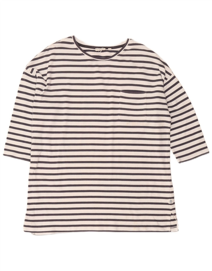 Fat Face Haut surdimensionné à manches 3/4 pour femme UK 16 Grand coton rayé blanc