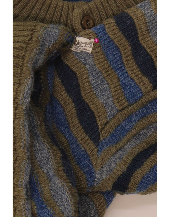 vintage Mens Button Neck Jumper Sweater IT 48 Moyen Multicolore Rayé