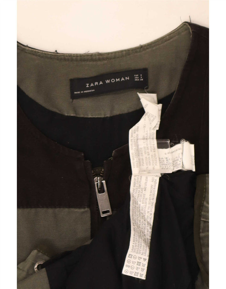 Zara Veste utilitaire pour femme UK 10 Small Kaki Colourblock Viscose