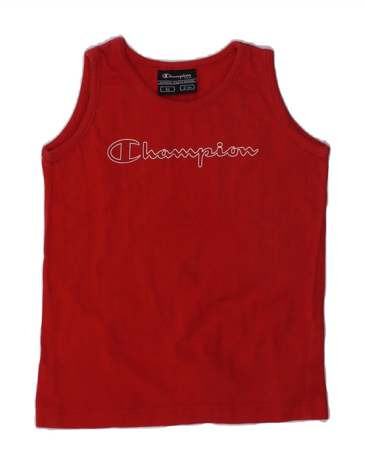 CHAMPION Baby Boys Graphic Vest Top 18-24 Months Red Cotton | Vintage Champion | Thrift | Second-Hand Champion | Used Clothing | Messina Hembry 