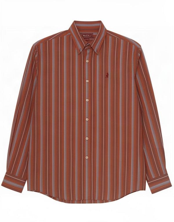 Marlboro Classics Mens Shirt 2XL Brown Striped Cotton