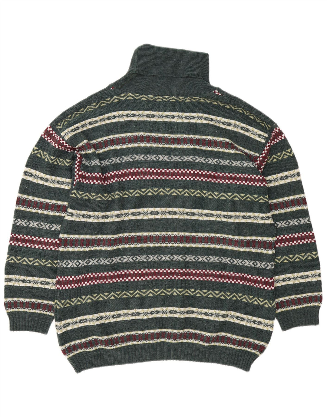 vintage Mens Roll Neck Jumper Pull Grand Vert Fair Isle