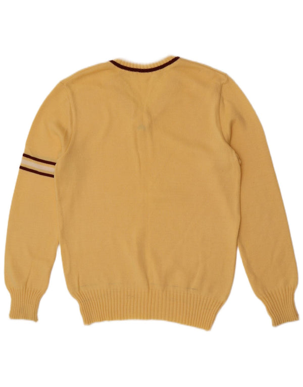 vintage Homme Col V Pull Pull XS Jaune Colourblock