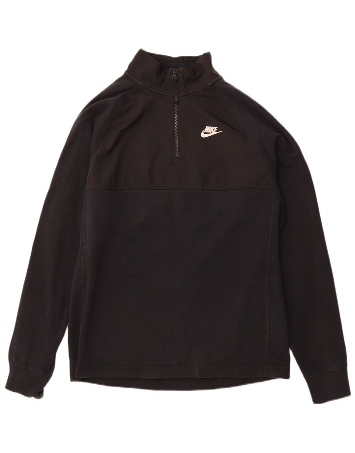 NIKE Sweat-shirt graphique à col zippé pour homme Petit coton noir