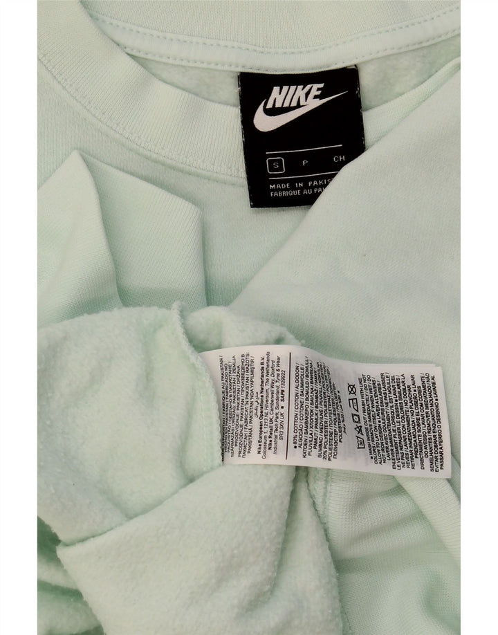 NIKE Womens Oversized Crop Sweatshirt Jumper UK 10 Small Turquoise Cotton Vintage Nike and Second-Hand Nike from Messina Hembry 