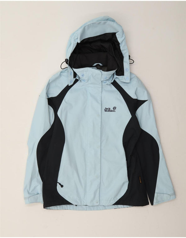 Jack Wolfskin Veste de pluie à capuche pour femme UK 10 Small Bleu Colorblock
