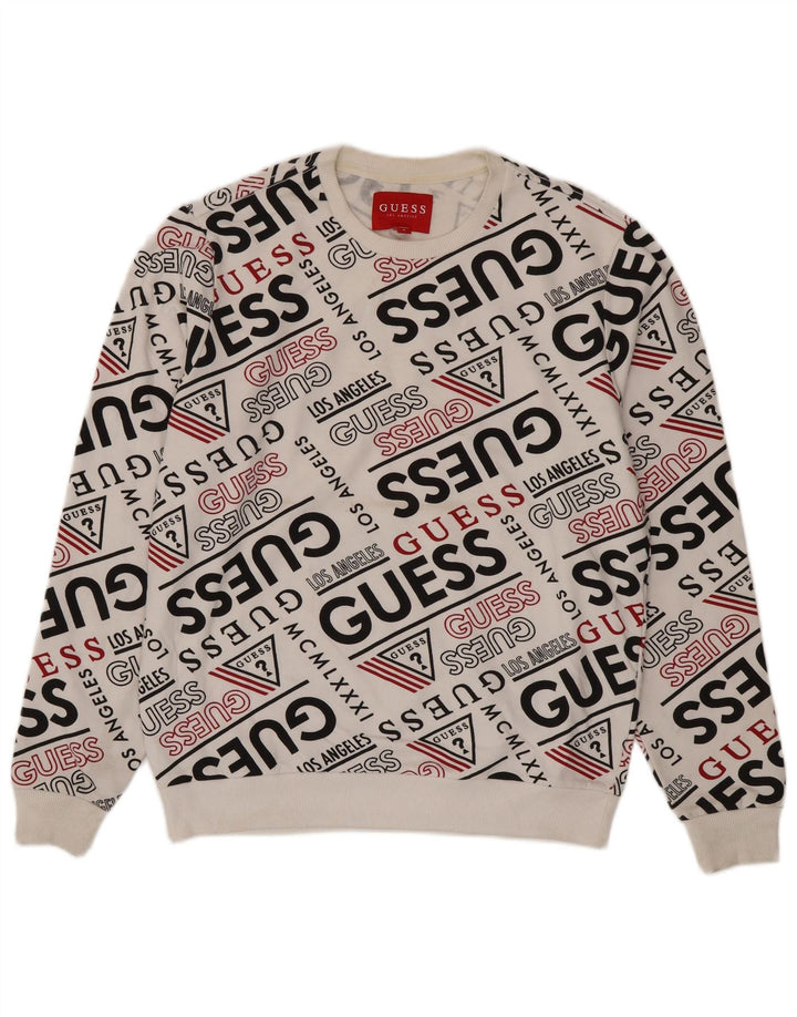 Guess Sweat-Shirt Graphique Homme Blanc Moyen Coton