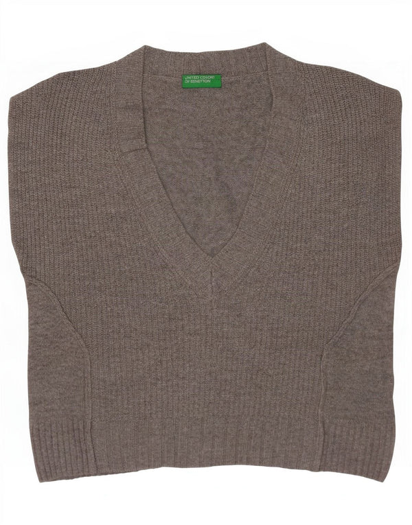 Benetton Femmes Crop Oversize Gilet Débardeur UK 6 XS Gris Laine