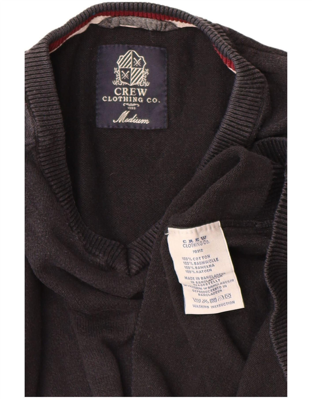 CREW CLOTHING Pull col V pour Homme en Coton Noir Moyen