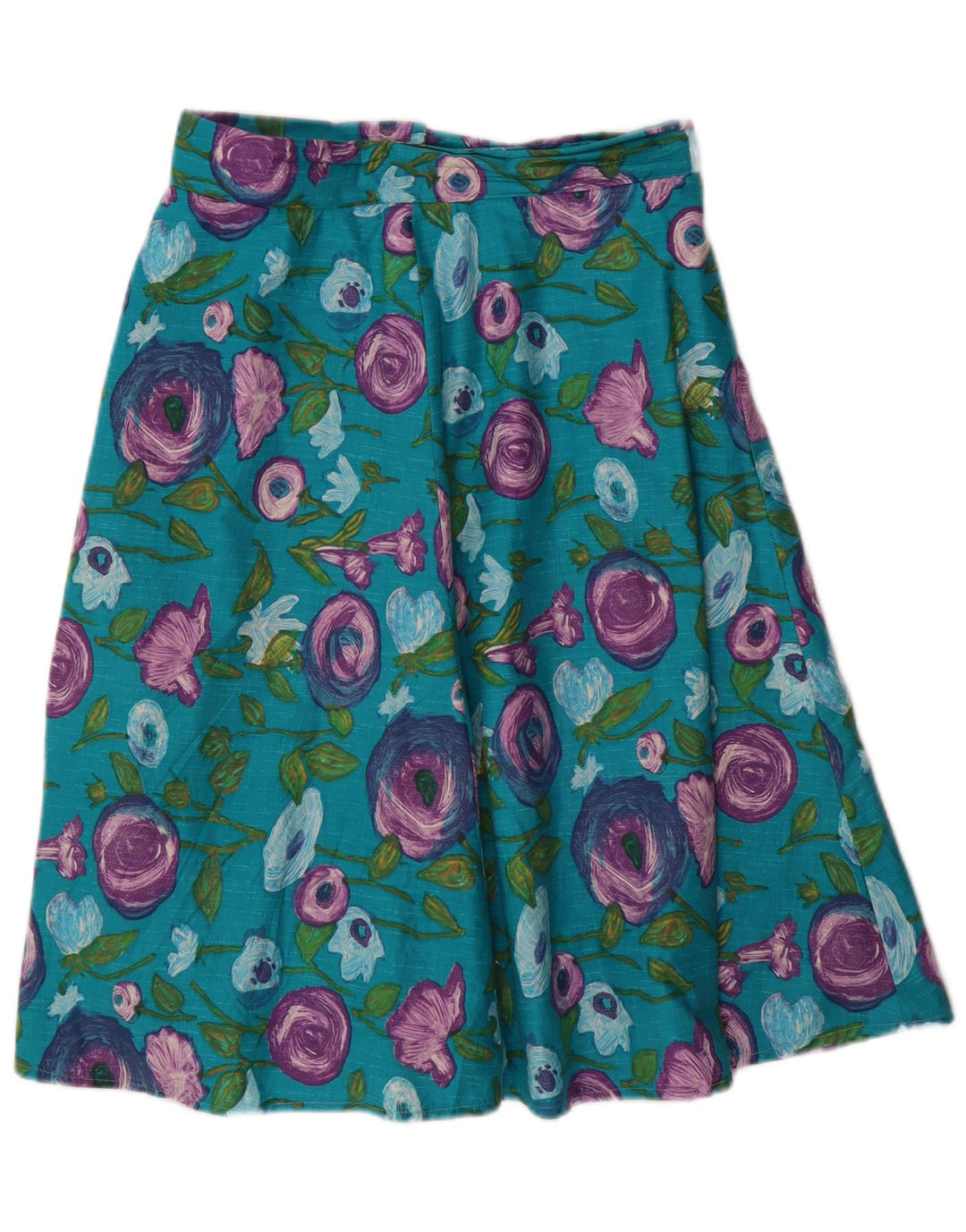 VINTAGE Jupe trapèze femme W28 Bleu moyen floral