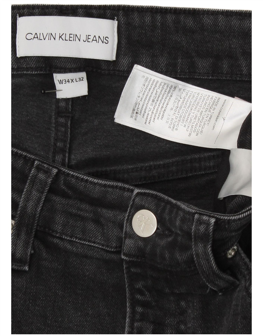 Calvin Klein Jean Slim Graphique Homme W34 L32 Gris Coton