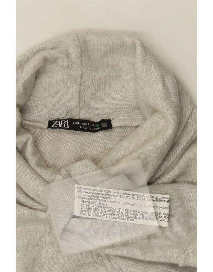 Zara Femme Top Manches Longues UK 14 Large Gris Moucheté Viscose