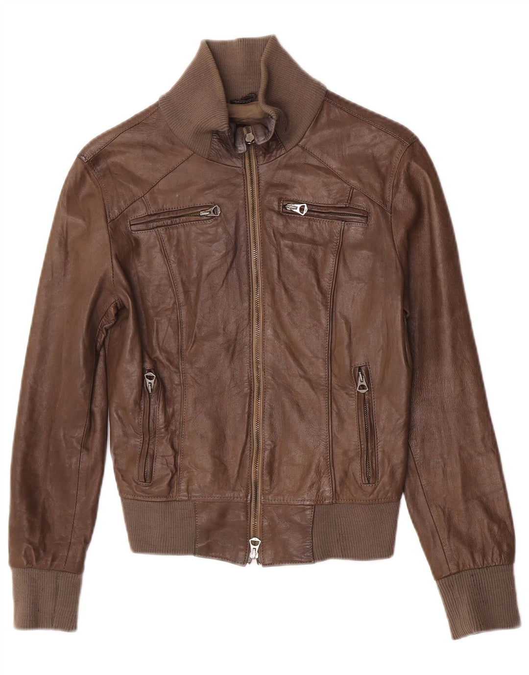 veste en cuir crop femme vintage IT 40 Petit Marron