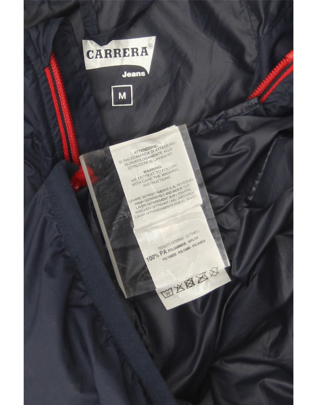CARRERA Mens Hooded Rain Jacket UK 38 Medium Navy Blue Polyamide Vintage Carrera and Second-Hand Carrera from Messina Hembry 
